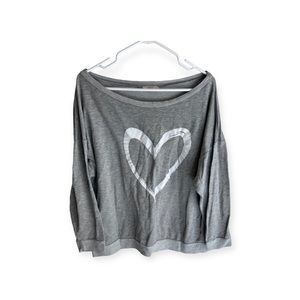 Again grey off shoulder long sleeve comfy heart shirt size large